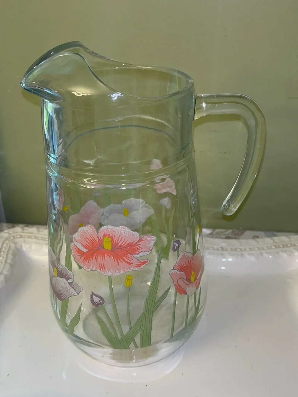 Pasabahce Circleware Poppy Floral glass pitcher-Vintage